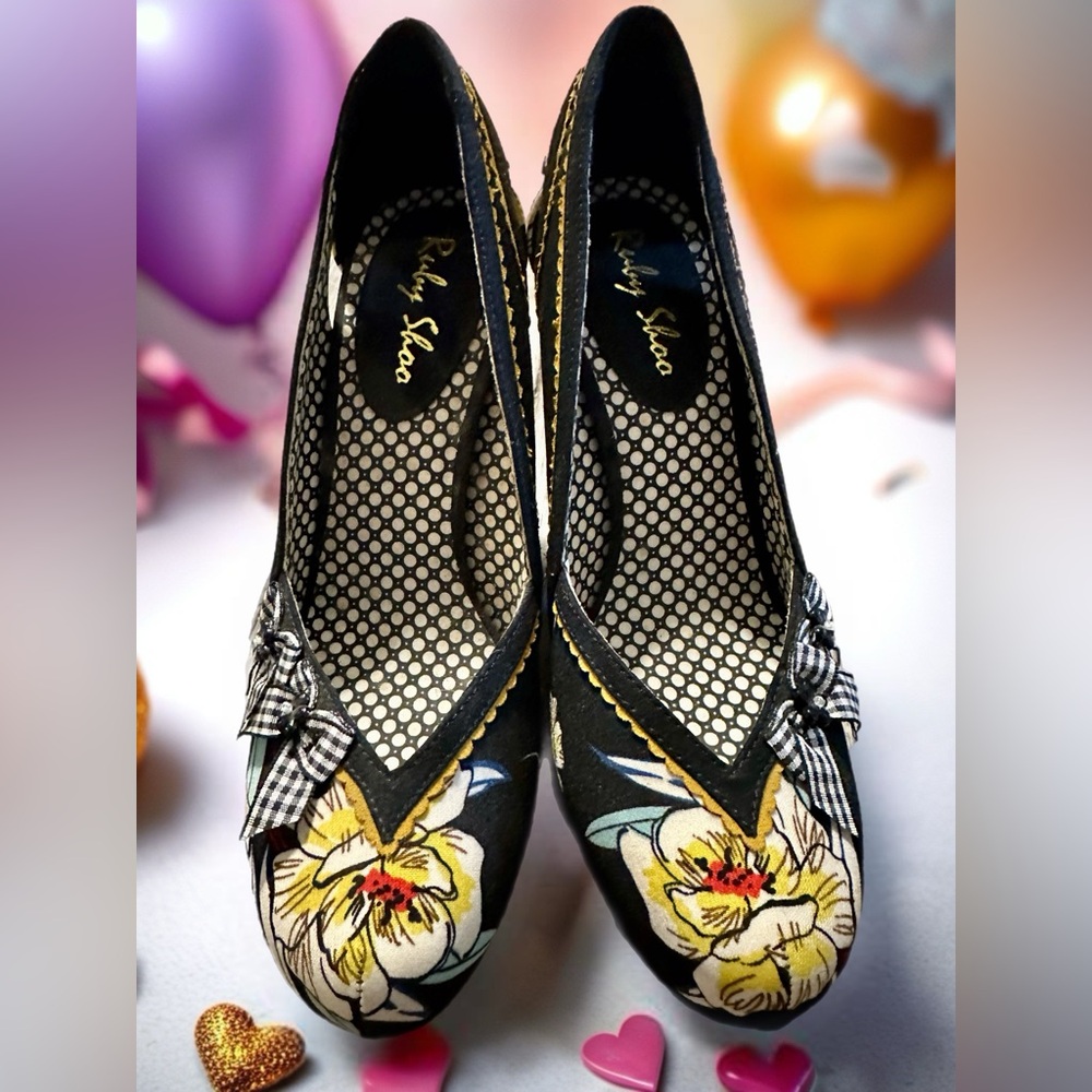 Ruby Shoo Black Floral Heels